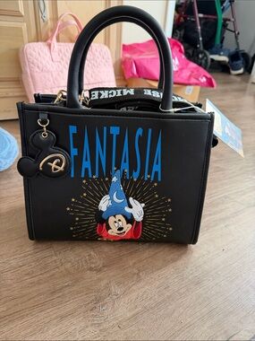 NWT Disney Fantasia Black Satchel with Blue Lettering and Gold Accents